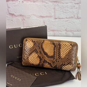 Gucci Python Embossed Bamboo Brown Snake Print Wallet